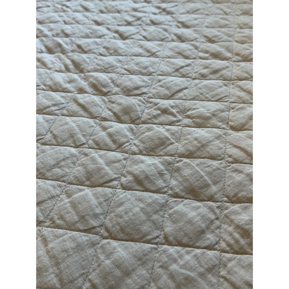 Unbranded Oatmeal Quilted Linen Coverlet Full, Neutral Diamond Stitch Linen
